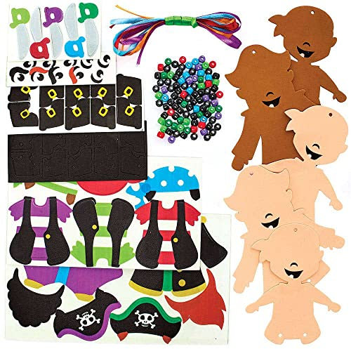 Baker Ross FC901 Moosgummi Piraten Bastelset mit Perlen - 5er Pack, Set für Kinder zum Basteln und Dekorieren, Ideal für Kindergeburtstag Basteln, Mittel