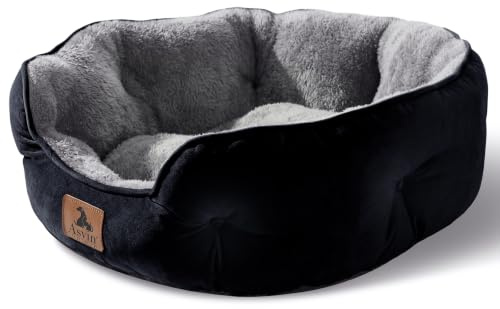 Asvin Medium Dog Bed for Medium Dogs, Large Cat Beds for Indoor Cats, Pet Bed for Puppy and Kitty, Extra Soft & Machine Washable with Anti-Slip & Water-Resistant Oxford Bottom, Black, 25 inches