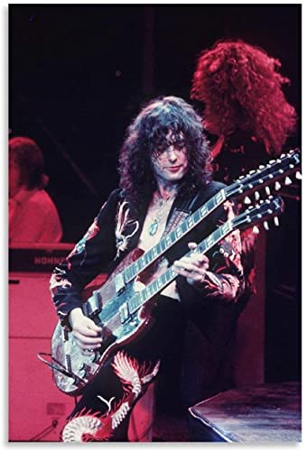 LBMED Leinwand Bilder Kunst Jimmy Page Led-Zeppelin-Schwarze Heavy Metal Rockband für Bürodekoration Malerei Poster Druckt Gedruckte 23.6x35.4(60x90cm) Kein Rahmen