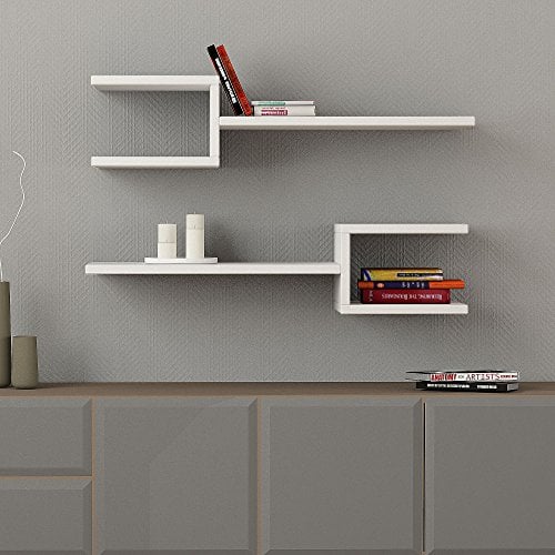 Hocuspicus HOCUS PICUS Stylish Floating Shelves Set of 2, Modern Display Unit Living Room, Office etc. Organiser for Book & Accessory for Storage Wall-Mounted Shelves (White)