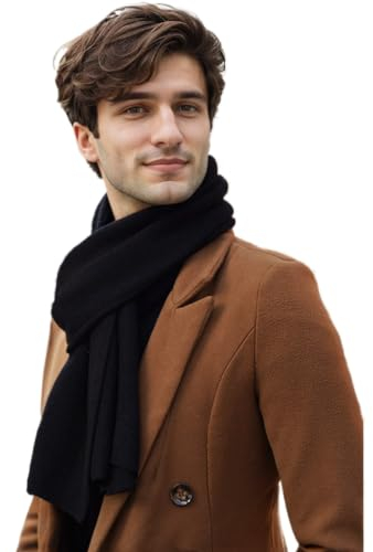 Prettystern Yak-Wolle und Lamm-Wolle luftig Warm Strick-Schal Winter-Schal Kaschmir Stola für Herren Damen Schwarz