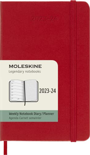 Moleskine Wochenplaner 2023-2024,18-Monate-Kalender, Akademischer Terminkalender, Hardcover-Wochenplaner, Taschenformat 9 x 14 cm, Farbe: Kaminrot