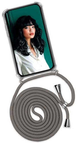 ONEFLOW Handykette für iPhone 14 Pro Hülle mit Band, Handyhülle mit Kette abnehmbar, Handyband zum Umhängen, Handy Umhängeband Lange Handykordel, Twist Case – Dunkelgrau