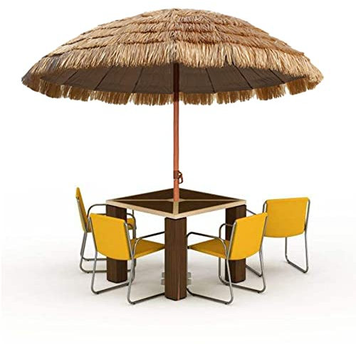 BEISCO Garten Tischschirm Hawaii Sonnenschirm Ø 180CM Kippbar Balkonschirm Bast Strohdach Neigbar Sonnenschutz Marktschirm