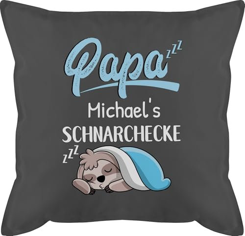 Kissen 50x50 - zum Vatertag - Papas Schnarchecke Papa Schnarchplatz - 50 x 50 cm - Grau - vatertagsgeschenk papakissen vater faultier schmusekissen geschenke vatertagsgeschenke väter papa's polster