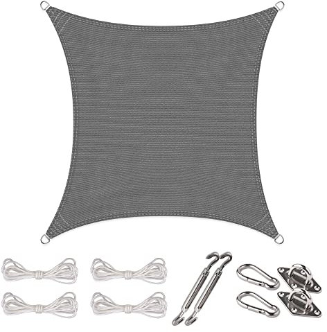 CelinaSun Sonnensegel Set Befestigung V2A Basic HDPE Quadrat 4 x 4 m anthrazit Sonnenschutz atmungsaktiv