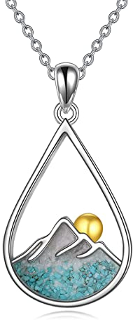 YFN Berg Halskette Sterling Silber Türkis Gebirge Anhänger Teardrop Schmuck Geschenke für Damen Mädchen