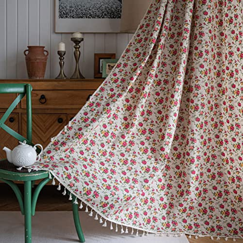 Sutuo Home Boho-Vorhang, 213 cm lang, für Schlafzimmer, Bedruckte Baumwoll-Leinen-Stangentasche, dekorativ, rustikal, Bauernhaus, Bohemian-Quasten, Fensterbehandlung für Wohnzimmer, 1 Paneel 150 cm B
