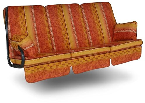 Angerer Freizeitmöbel GmbH Hollywoodschaukel Auflage Exklusiv - passend für viele 3-Sitzer Hollywoodschaukeln - Schaukelauflage Made in Germany (Orange-Gelb Gemustert Bordüre)