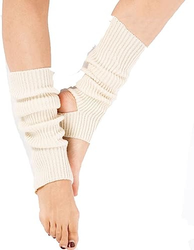 Yurosiay Stickad balett, manschetter, 43 cm, danskanskanna, flickor, kvinnor, vinter, varma benvärmare, stickade med hälhål, mjuka benvärmare, värmare för yoga, balett, dans, fitness, svart