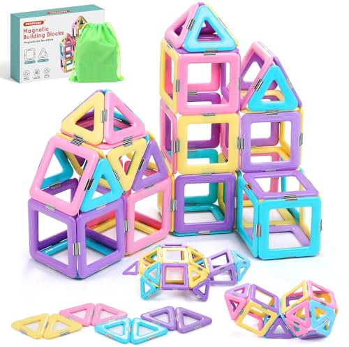 ECHOCUBE Magnetische Bausteine, 40 Stück magnetische Kacheln Konstruktionsspielzeug für Kinder, Kreatives Lernen Bauklötze Bauteile Magnetspielzeug für 3+ jährige Jungen und Mädchen