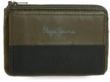 Pepe Jeans Double Portefeuilles et Porte-Monnaie en Cuir de Vachette, Noir, Kaki, Marine, différentes Tailles, Kaki, Talla única, Porte-Cartes