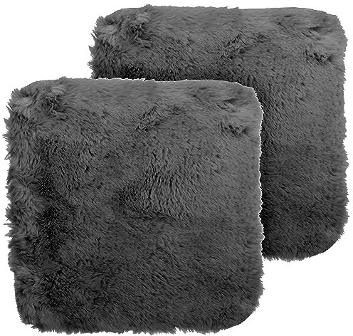 Brandsseller 2er Set Sitzkissen Teppich 38 x 38 cm Lammfelloptik quadratisch Kunstfell Fellimitat Langflorteppich Lammfellauflage Schaffellimitat - Anthrazit