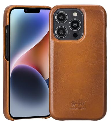 Solo Pelle Lederhülle für das iPhone 15 Pro in 6.1 Zoll Princeton Case Leder Hülle Ledertasche Backcover aus echtem Leder (Cognac Braun)