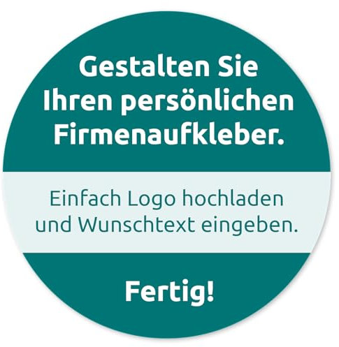 Firmen-Aufkleber mit Logo & Wunschtext selbst gestalten, 120 Stück, PVC-Folie, selbstklebend, wetterfest - Logo-Etiketten mit Firmeneindruck (Rund 5 cm Ø)