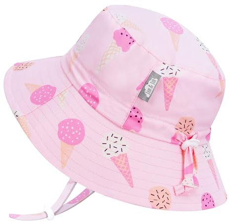 Jan & Jul Strand-Bade-Sonnenhut für Baby Mädchen mit Bändern (M: 6-24 Monate, Rosa Eiscreme)