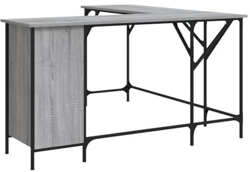 vidaXL Schreibtisch, Computertisch mit verstellbaren Beinen, L-Form Arbeitstisch mit Metallrahmen, PC Tisch Bürotisch Laptoptisch, Grau Sonoma Holzwerkstoff