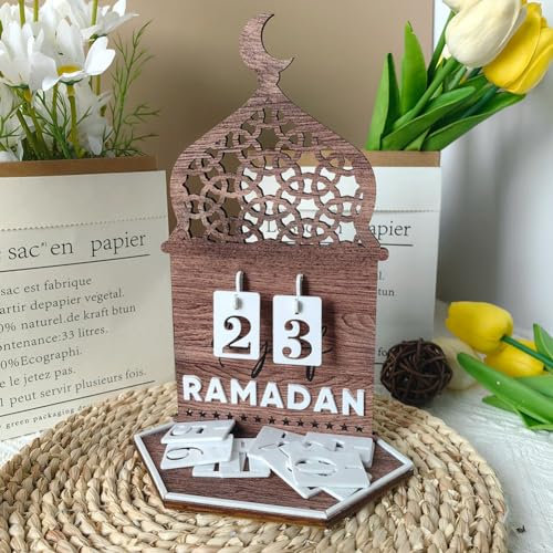 Ramadan-Adventskalender, 2024-Kalender, Ramadan-Countdown, Holz-Tischdekoration, Dekoration für Ramadan-Kareem-Tischplatte (Typ 3)