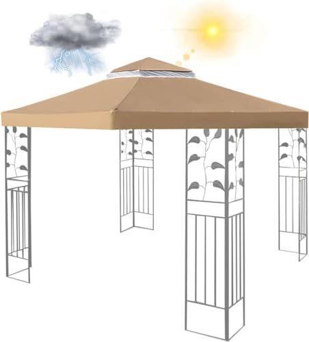 YIJIEHH Pavillondach Wasserdicht 3x3m, Pavillon Ersatzdach Partyzelt Ersatzbezug Doppeldach Schutzhaube UV-beständig, 300D Oxford-Stoff Für Garten, Terrasse, Pergola (nur Abdeckung)-Khaki