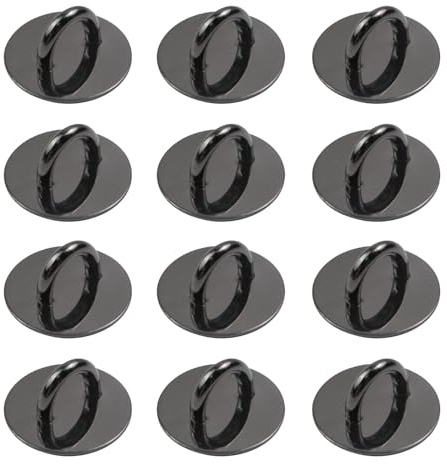 Pastlla 12 ganci adesivi in metallo per telefono cellulare, anello per telefono cellulare, accessori fai da te (rotondo, nero)