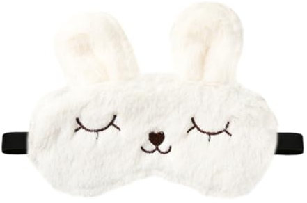 Schlafaugenmaske Tier Schlafmaske Süße Hase Schlafmaske Plüsch Schlafbrille Augenbinde für Schlafen Reisen Augenmaske mit Verstellbares Gummiband Schlafmasken für Kinder Mädchen Jungen (Beige)