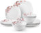 VEWEET Teller und Schüssel-Set für 4 Personen, Porzellan-Geschirr-Sets mit rosa Blumen, 12-teiliges Geschirr-Set mit Speiseteller, Dessertteller und Müslischalen, Serie Annie