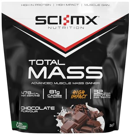 SCI-MX Total Mass - Advanced Muscle Mass Gainer Protein Powder - Muscle Growth & Weight Gain - Chocolate • 32g Protein + 478 Calories per Serving • 2kg