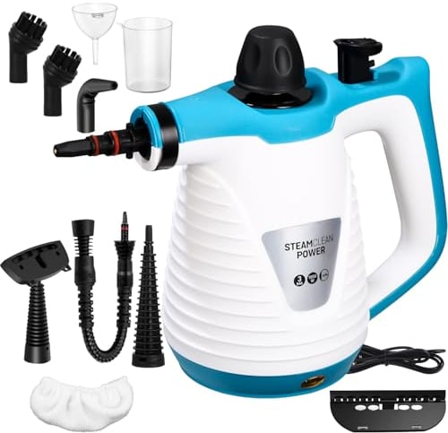 Limpiador a vapor, 1050W Vaporeta limpieza hogar con 10 accesorios, 3,0 bar, Multiuso Limpiador Vapor PortáTil para Quitar Manchas Alfombras Cortinas Asientos de Auto, Cocina Piso Baño