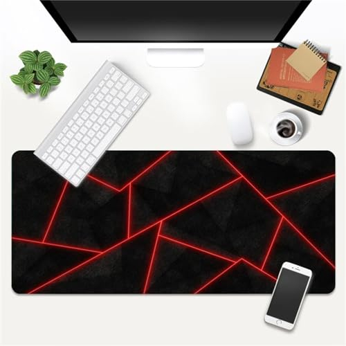 Mauspad XXL, 600x400x3mm Große Schwarz Rot Geometrisch Gaming Mauspad, rutschfest Schreibtischunterlage, Waschbares Mousepad mit Vernähte Kanten für Gamer PC Maus und Tastatur