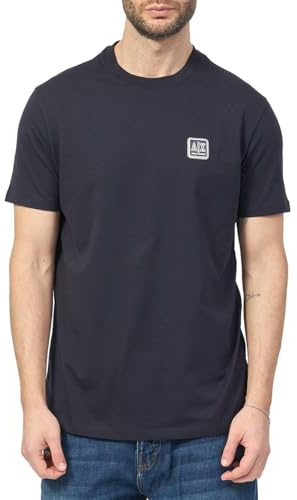 Armani Exchange Men's Utility Edge, Sustainable, eco-Leather Logo Patch,Regular Fit,Blue,S