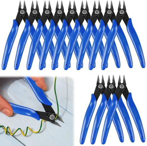Juego de 12 pinzas de corte lateral pequeñas de 170 mm – Alicates de corte de precisión – Mini alicates de corte lateral duradero – Cortador electrónico para modelismo, artesanía, Schmmuck – Azul