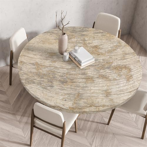 Odot Waschbare Elastische Runde Tischdecke 3D Holzdruck - Anti-Tear Wischbare rutschfeste Rund Tischdecken Abwaschbar Abwischbar Tischtuch für Dekoration Kaffee Garten Party (120cm,Grau)