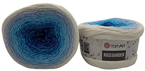 500g Ilkadim Export Rosegarden, 500 Gramm Bobbel Wolle Farbverlauf, 100% Baumwolle, Bobble Strickwolle Mehrfarbig (weiss türkis blau 305)