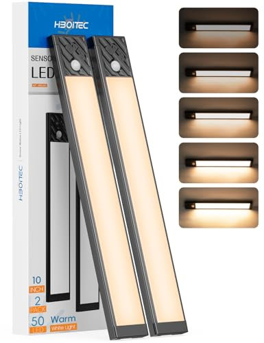 Schrankbeleuchtung Led Lampe mit Bewegungsmelder-Unterbauleuchte Küche Licht Aufladbar mit USB & Sensor - Dimmbar Schranklicht Treppenlicht - Vitrinenbeleuchtung Magnetische, Warmweißes Licht, 25,5 cm