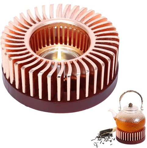 Calentador de tetera, calentador de velas, calentador de tetera, capa exterior de aleación de aluminio y base de madera de pino, adecuado para mantener el té caliente y decoración