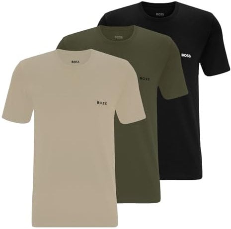 BOSS Herren Classic T-Shirts Kurzarm Shirts Pure Cotton Crew-Neck 3er Pack, Farbe:Mehrfarbig, Artikel:-986 beige/Black/Olive, Größe:XL