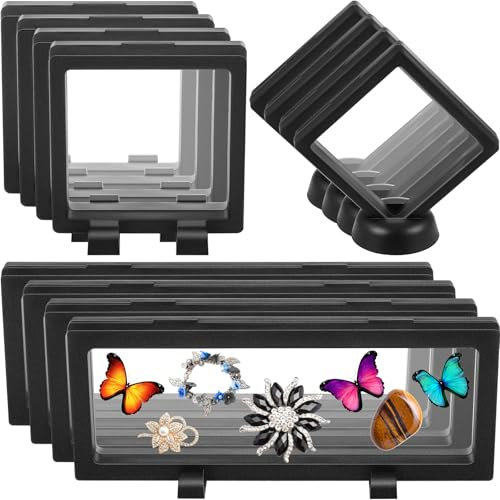 Harloon 3D-Vitrinen, schwebende 3D-Vitrinen, Münzständer, Halter mit Sockel, schwarz, schwimmender Display-Rahmen, transparente PE-Schmuck-Aufbewahrungsbox für Medaillon, Medaillon, Halskette,