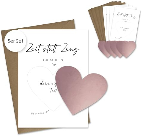 Rubbelkarte zum selber ausfüllen - 5er Set - Zeit statt Zeug als Gutschein oder Geschenk - Rubbellos - Wellness - Geburtstag - Gutscheinkarte - Postkarte