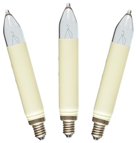 Erzgebirgslicht - AUSWAHL - 3 Stück Schaftkerze 8V 3W E10 für 30 Brennstellen Ersatzbirne Glühbirne (Normal-) Schaftkerze Glühlämpchen für Lichterketten Pyramide und Schwibbogen (keine LED!)