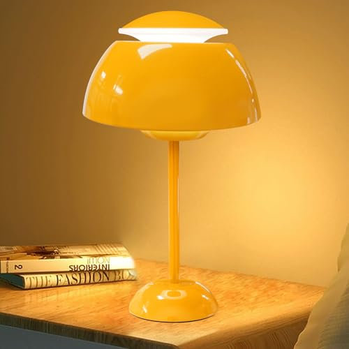 Pilz Lampe, Flowerpot Lampe mit 3 Helligkeitsmodi, Led Tischleuchte Kabellos, Tischlampe Pilz, Tischlampe Kabellos Dimmbar, Akku Tischlampe Aufladbar für Schlafzimmer, Büro, Restaurants (Neu Gelb)