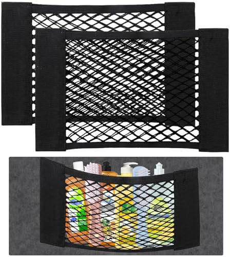 2 Piezas Red de Almacenamiento, 40 x 25cm Red para Maletero, Organizador Maletero de Coche, Malla Maletero Coche Elástica Autoadhesiv, Malla de Vehículo para Botellas, Comestibles