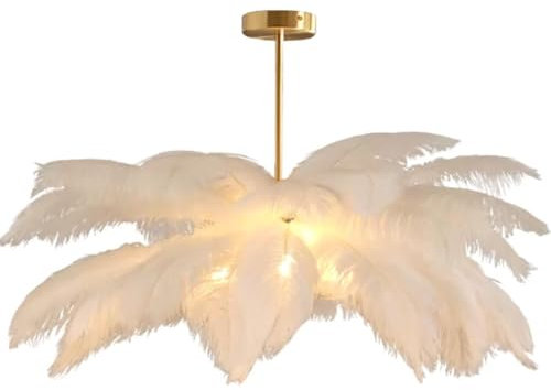 GUANSHAN Suspension en plumes d'autruche blanches Plafonnier en plumes Abat-jour en plumes Lustre Lampe suspendue en plumes Plafonnier Luminaire de plafond pour chambre à coucher, salon