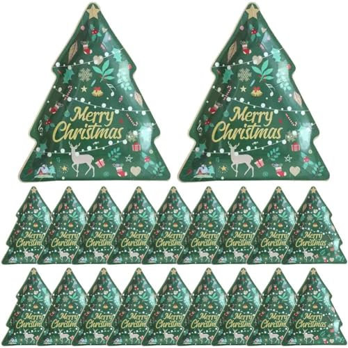 Tsffae 20-teiliges Weihnachtsgeschirr, Weihnachtsmann, Elch, Weihnachtsbaumform, Teller, Weihnachtsgeschirr-Set, Tischdekoration, Urlaub, Weihnachtsteller, Partyzubehör