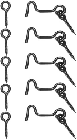 M METERXITY 5-Pack Hook and Eye Latch for Door 1.5 Inch Carbon Steel Gate Latch Barn Door Lock Hook and Eye Gate Latch for Gate/Shutters/Window/Cabinet/Bathroom [Black]