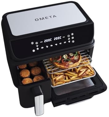 OMETA Air Fryer & Oven Combo Cooking Appliances, 10L Capacity, Dual Zone, Non-Stick, 10 Pre-Set Functions