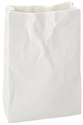 Buchförmige Vase – Keramik-Blumenvase, plissierte Vasen mit breiter Öffnung | Schnappen Sie sich eine Papiertüten-Keramik-Blumenvase, eine einzigartige mattweiße Papiertüten-Keramikvase für die Tischd