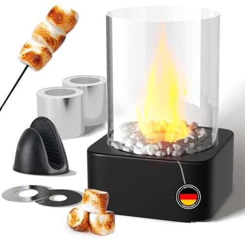 Bioethanol Tischkamin mit 2 Brennkammern für 4h Brenndauer,tischfeuer Indoor,Ethanol Kamin,Einstellbare Flamme,verdicktes Glas,für Wohnzimmer Balkon Deko,Erstellen Romantische Ambiente