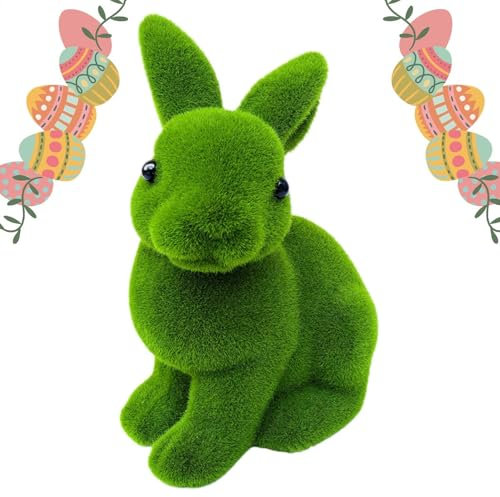 Jiimhte Moss Bunny Künstliche Moos beflockte Häschen Skulptur - Niedliche Große Ostertier Figur Garten Dekoration Häschen Ornamente Statue für Garten Hof Indoor Schreibtisch
