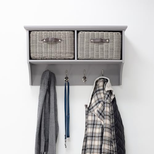 Tetbury Wall Mounted Coat Rack with Storage Baskets | Hanging Shelf 4-5 Double Hooks, Washable Baskets | Fully Assembled Hallway Furniture (Dove Grey, Small)