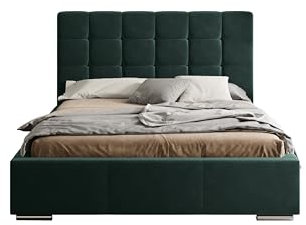 X-Group4th SEELLOO Modernes Palermo Premium-Polsterbett Velluto-Samtstoff Glänzend Zwei-Personen, Liegefläche 140x200 cm Größe des Bettes 219x159x102 cm Grün